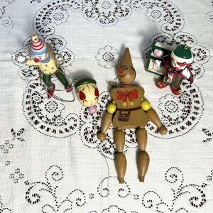 MCM wooden clown Christmas ornament trio